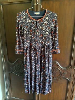 Boden Claire Jersey Midi Dress Navy and Coral Red size 4L